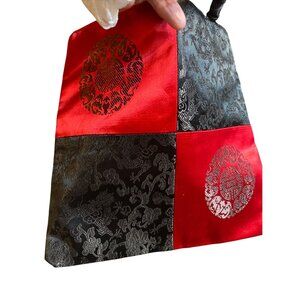 Chinese Brocade Square Tote Bag With Embroidered Design